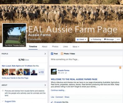 Screen shot of the REAL Aussie farms Facebook page
