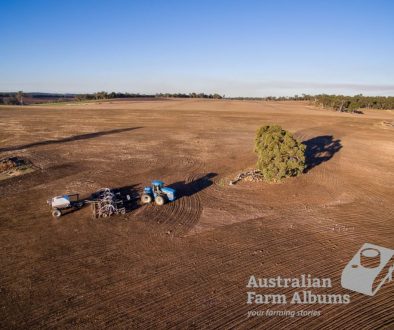 Australian Farm photo of tractor and airseeder aerial shot.